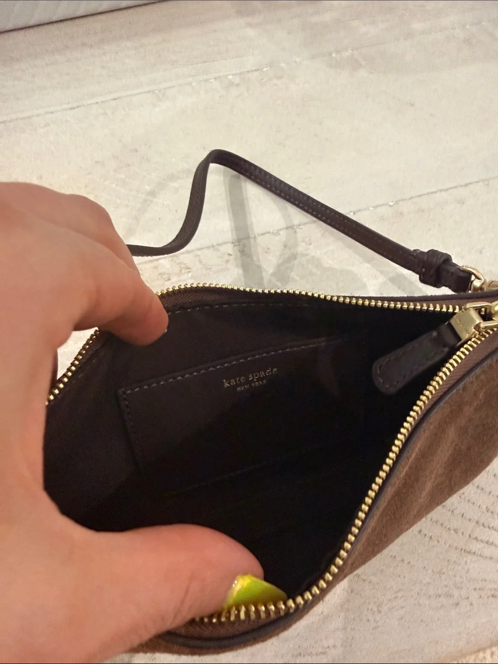 kate spade Brown Suede Mini Shoulder Bag with Slim Strap
